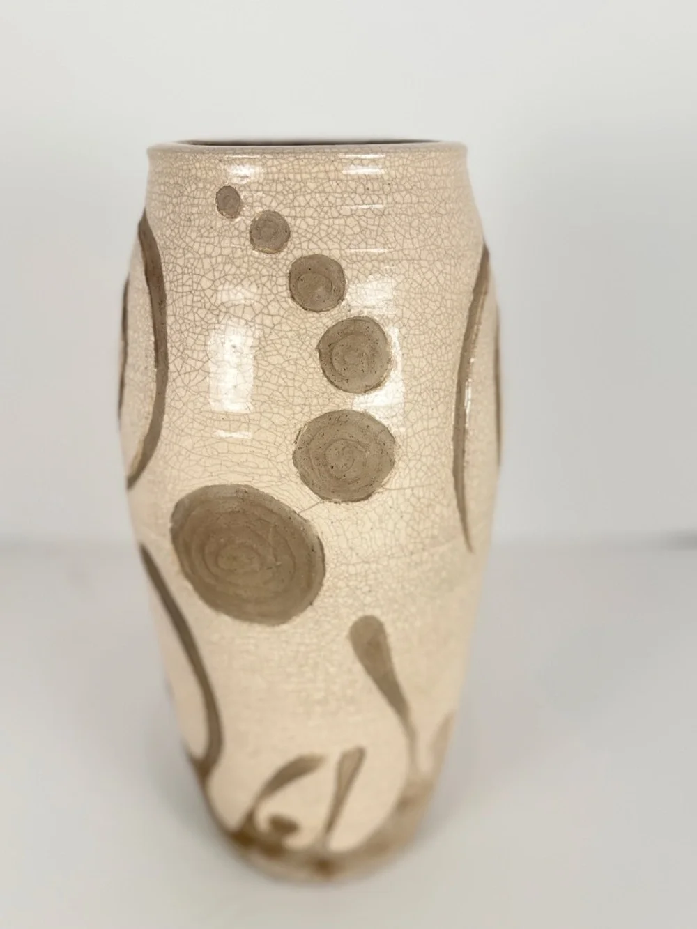 Midcentury Handmade Stoneware Crackle Glaze Vase